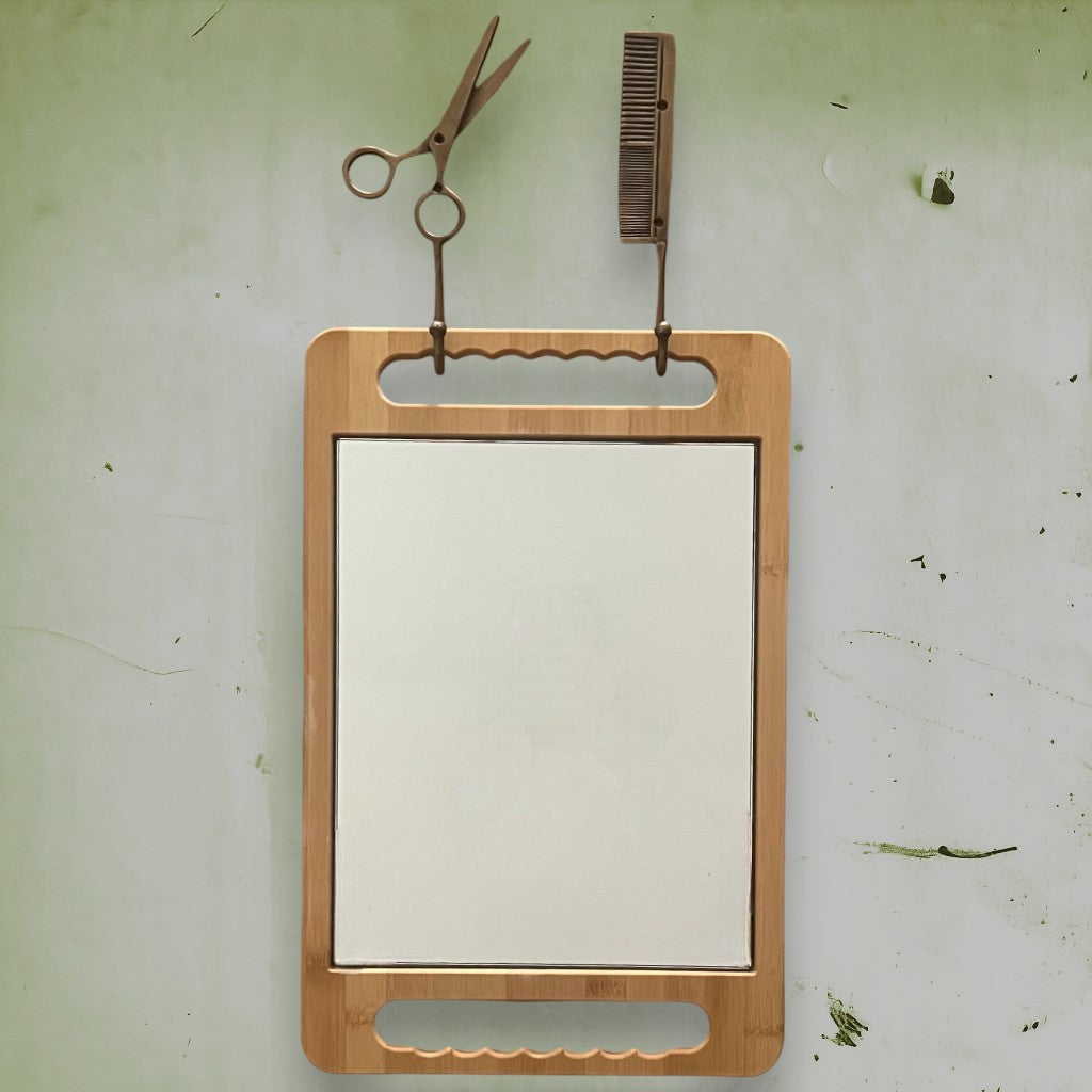 This antique duo scissor and comb hooks looks so good with the eco-friendly bamboo mirror in our caramel finish.