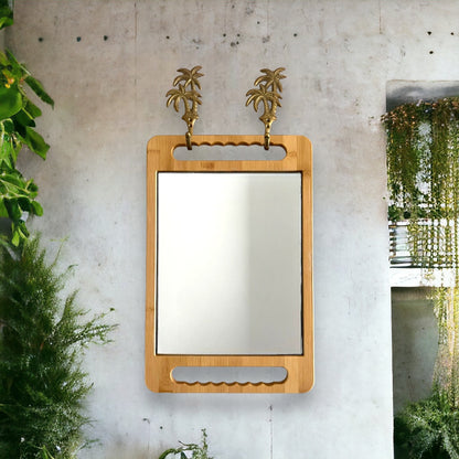 Create your vibe with our bamboo mirror in caramel and golden duo palm brass hooks. 