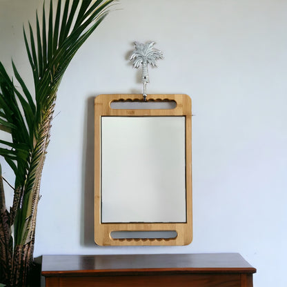 Hang one of our eco-friendly bamboo mirrors on this brass palm tree hook in a silver finish to create space. Also used to hang hairdressing, barber and beauty capes, hairdryers, aprons, keys, handbags. The list goes on!